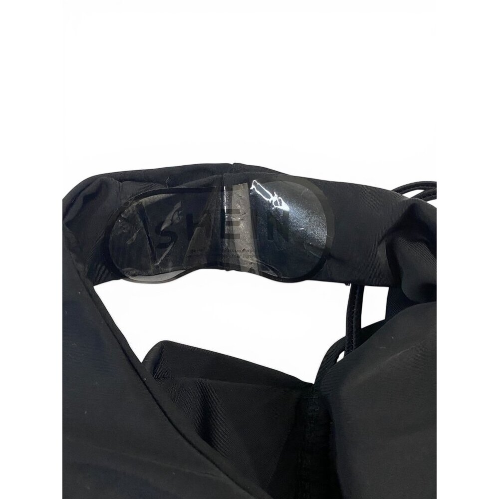 NWT SHEIN Black Bandeau Bikini Set High Waist Ruched Adjustable Straps Size S - Picture 3 of 9